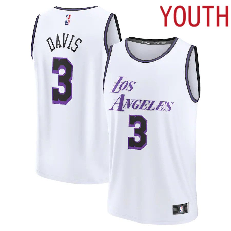 Youth Los Angeles Lakers #3 Anthony Davis Fanatics Branded White City Edition 2022-23 Fastbreak NBA Jersey->youth nba jersey->Youth Jersey